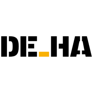 A modern logo with orange black and yellow colors